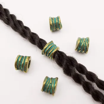 5 adet-10 adet Yeşil Bronz Viking Rune saç örgü dread sakal dreadlock boncuk yüzük tüp aksesuarları yaklaşık 5.9 mm iç delik