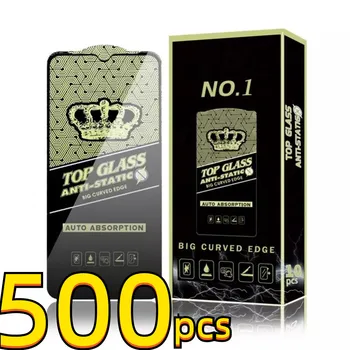 500 adet Büyük Kavisli Temperli Cam 9H Ekran Koruyucu Anti-statik Film iPhone 14 Pro Max 13 Mini 12 11 XS XR X 8 7 6 Artı SE