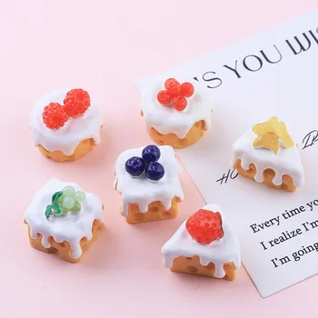 6 adet Mini Simülasyon Meyve kremalı kek Minyatür Sahte Gıda Süsler Reçine Kiraz Ahududu Yabanmersini Turuncu Çilek DIY Kek