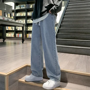 Gevşek Kot Erkek Kat Sürükleyerek Pantolon Açık Renk Düz Tüp Yıkanmış Retro Yapımı Moda Marka Gençlik PANTOLON Geniş Bacak Z87