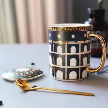 Iskandinav Soyut Geometrik Sanat Seramik Couplemug El Sanatları Ev Lüks Öğleden Sonra Çay Kahve Süt meyve çayı Bardak Hediye Kutusu Withlidspoon