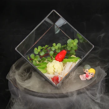 Japon yaratıcı moleküler mutfağı sanatsal anlayışı yemekleri yemekleri kare cam tabaklar kuru buz tabaklar ve tepsiler