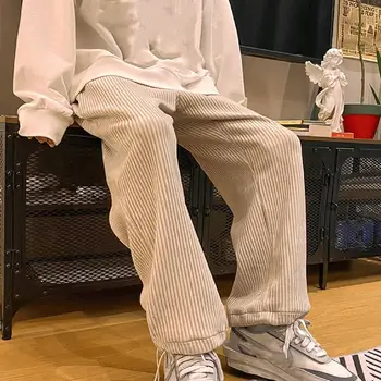 Kravat Bacak Erkekler Rahat düz pantolon Kadife Düz Renk Büyük Boy Pantolon Moda Kore Tarzı Yüksek Bel Düz pantolon Streetwear