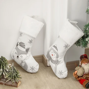 Noel Çorap Klasik Büyük Çorap Kardan Adam Tilki Ayı Noel Karakter Aile Tatili için Noel Partisi Süslemeleri