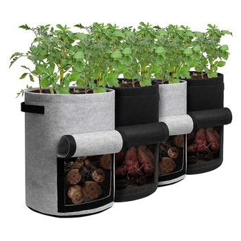 Patates bitki dikme çantası Kapaklı 10 Galon 4 Parçalı Saksı Saplı Ve Hasat Penceresi İçin Uygun Patates