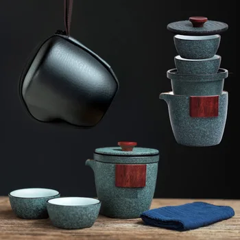 seramik demlik gaiwan 2 bardak bir çay takımları taşınabilir seyahat çay seti seyahat çantası ile