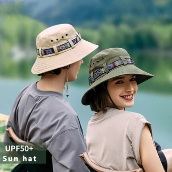 Unisex Yaz güneş şapkası Nefes Çabuk kuruyan Erkekler kova kapağı Etnik Renkli Kemer Kadın Havzası Kap Çift Yürüyüş Balıkçılık Panama