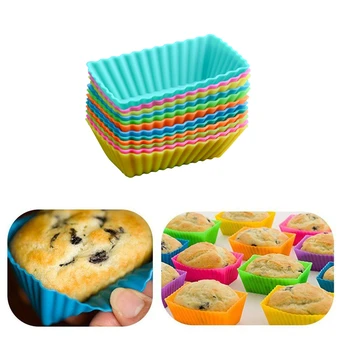 10 adet Dikdörtgen Silikon Pişirme Bardak Petite Loaf Tavalar Cupcake Muffin Kalıpları Mutfak Pişirme Malzemeleri Şekerleme Kalıp Araçları