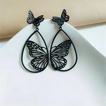10 çift / grup moda takı metal siyah kelebek Küpe kadınlar için