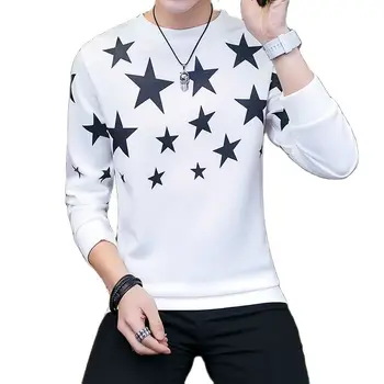 2021 İlkbahar ve Sonbahar yeni moda park yaka beş köşeli yıldız baskı Kore rahat kazak T-shirt