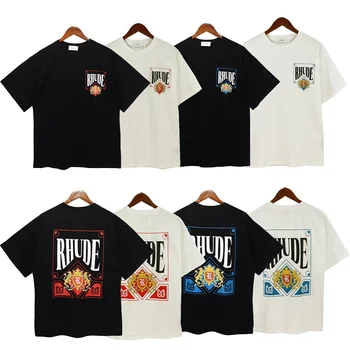 2023 Grafik Rhude oyun kartı Baskılar Büyük Boy T-shirt Erkek Kadın Saf Pamuk Kısa Kollu Tees Harajuku T Shirt