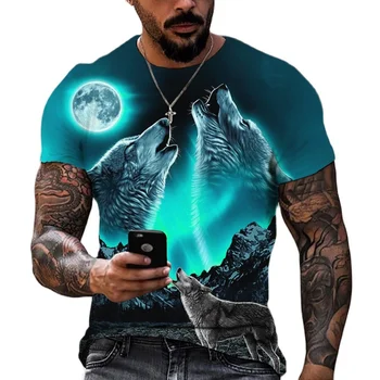 2023 Kurt T Shirt Mens Hayvan Baskı Kısa Kollu Üst 3D Rahat Sokak erkek tişört Büyük Boy Tee Gömlek Erkekler Vintage Giyim