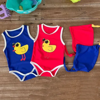 2023 Yaz Bebek Tek Parça Mayo Karikatür Baskı Mayo Kız Erkek Toddler Bikini Mayo Çocuklar Plaj Kostüm
