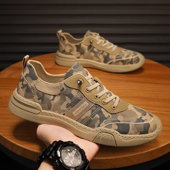 2023 Yeni kanvas ayakkabılar Erkekler için Yaz Nefes düz ayakkabı Su Geçirmez Açık Kamuflaj Ayakkabı Erkek gündelik ayakkabı