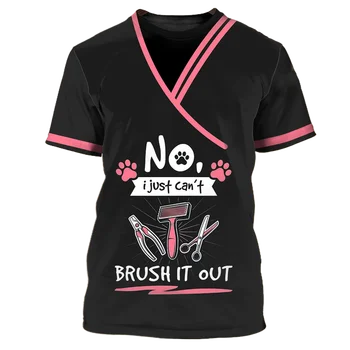 2023 Yeni Yaz kadın Pet Köpek Güzellik iş elbisesi T - shirt Yuvarlak Boyun Harajuku Üst Pet Shop Üniforma Üst kısa kollu tişört