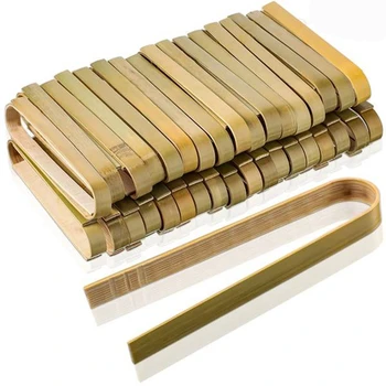 240 Adet Mini Bambu Tek Kullanımlık ekmek maşası 4 İnç Tost Maşası Tek Kullanımlık Pişirme Maşası Yemek Servis Klipleri