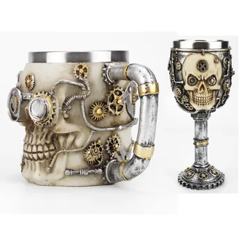 3D Gotik Kupa şarap kadehi Cam Mekanik Dişli Tarzı Punk Dişli Retro Metal ve reçine kupalar Bardak EN IYİ Doğum Günü Cadılar Bayramı Hediyeler