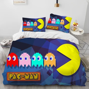 3D Pacman Retro Klasikleri Oyun Oyun Yorgan nevresim takımı, Nevresim yatak takımı Nevresim Yastık Kılıfı, kral Kraliçe nevresim takımı