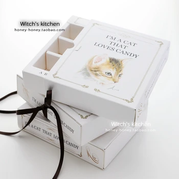 5 adet / grup El-boyalı kedi kitap çikolata kutusu macarons pasta kutusu Çerez Kek Dekorasyon Malzemeleri Noel Düğün Parti Favor