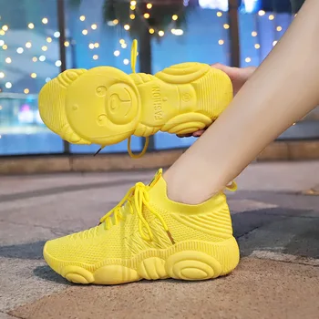 Ayakkabı kadın Baba Platformu Tıknaz Sarı Spor koşu ayakkabıları Harajuku Örgü Düz Sepet yürüyüş ayakkabısı zapatos deportivos mujer