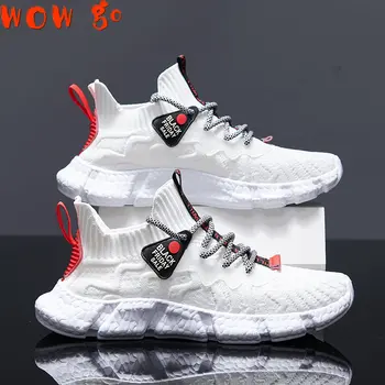 Açık Yaz Beyaz Koşu Ayakkabıları Moda Ultralight Nefes erkek spor ayakkabı Rahat Çorap rahat ayakkabılar Erkekler için Gelgit Ayakkabı