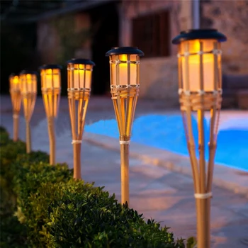Açık çim lambası güneş alev ışığı güneş aydınlatma su geçirmez otomatik açık / kapalı meşale ışık bahçe dekorasyonlu led bambu ışık