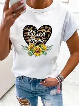 Aşk Kalp Çiçek Çiçek Anne Anne Kadın Moda Giyim Baskı T Shirt Giyim Yaz Temel Üst Kısa Kollu Tee grafikli tişört