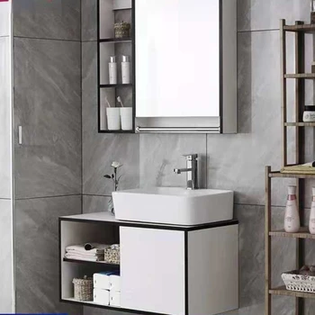 Banyo Dolabı Kombinasyonu Yüz Yıkama lavabo dolabı katı ahşap Küçük Daire Banyo duvar dolabı Lavabo