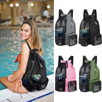 Basketbol çantası ipli plaj depolama sırt çantaları ıslak cepler ile kalınlaşmış Örgü Hafif rahat açık spor için