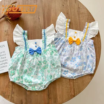 Bebek Kız çiçekli tulum Kısa Uçan Kollu Tulum Yenidoğan Bebek Kız Çiçek Tatlı Yay Romper Toddler Bebek Kız yaz giysileri