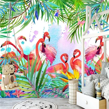 beibehang İskandinav tropikal muz yaprakları Cong Flamingo oturma odası duvar özel büyük duvar yeşil duvar kağıdı papel de parede
