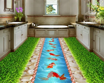 beibehang Premium mat duvar kağıdı kişilik yeşil çim çakıl goldfish 3D duvar kağıdı zemin papel de parede 3d papier peint