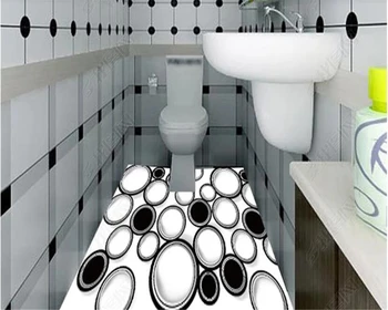 beibehang Vinil wallCustom duvar resmi sanat siyah ve beyaz daire banyo oturma odası 3D zemin duvar kağıdı kendinden yapışkanlı duvar kağıdı