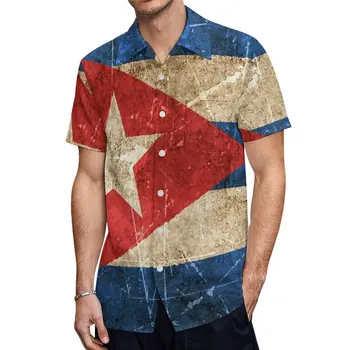 Bir Kısa Kollu Gömlek Vintage Yaşlı Ve Çizik Küba Bayrağı Tees Koordinatları Yüksek Kalite ClassicRunning Eur Boyutu