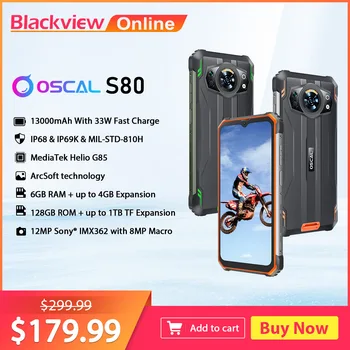 Blackview Oscal S80 Helio G85 Smartphone 6 GB 128 GB Sağlam Telefon 13000 mAh Cep Telefonu Android 12 IP68 Su Geçirmez Cep Telefonu