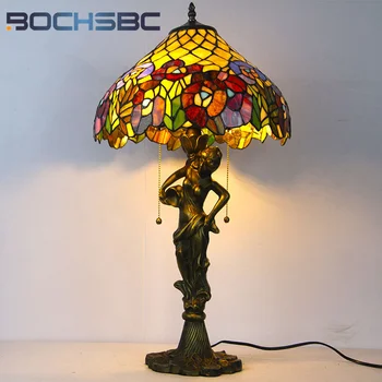 BOCHSBC Tiffany Vintage vitray Lamba Basit tarzı dekorasyon Misafir Odası Başucu lambası çalışma okuma göz koruma lambası