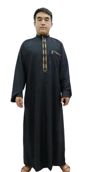 Boşluk Siyah Nakış Thobe İslam Giyim Katar ARAP THOBE ELBİSESİ ELBİSE ERKEKLER ROBE DUBAİ JUBBA