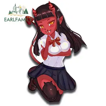 EARLFAMILY 13cm x 12.1 cm Karikatür Şeytan Kız Araba Sticker Gövde Anime Kişilik Su Geçirmez Çıkartma Karavan Buzdolapları Dekor