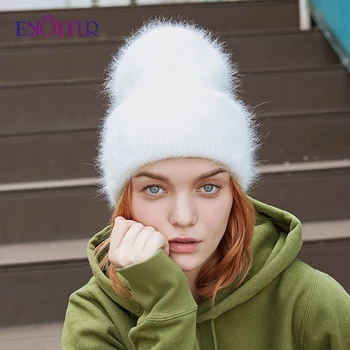 ENJOYFUR Kış Şapka Kadınlar ıçin Sıcak Uzun Tavşan Kürk Saç Kadın Kapaklar Moda Katı Renkler Geniş Manşet Genç Tarzı Kasketleri