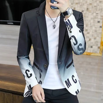 Erkek Takım Elbise Ceket Yeni Degrade Renk Mektup Baskı İş Marka Moda Butik Erkek Giyim Zayıflama Blazers resmi giysi