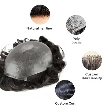 Gerçek insan saçı Sistemleri Nefes Erkekler Peruk 0.02-0.03 mm V Döngü Tam PU Sistemi Ünitesi erkek Peruk Dayanıklı Erkek Saç Protezi