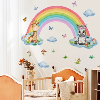 Gökkuşağı Duvar Sticker Çocuk Odaları için Hayvanlar duvar çıkartmaları çocuk Odası Yatak Odası Çocuk Duvar Kağıdı Kreş Dekor Duvar Resimleri Pvc