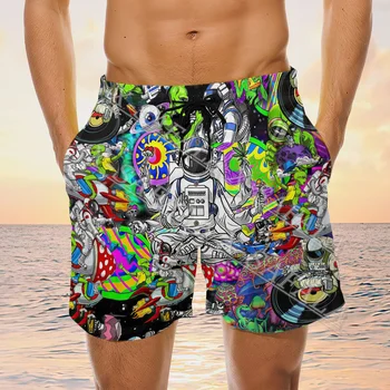Hippi Kafatası Barış Yaşam Psychedelic Trippy Yüzer 3D Baskı Şort Yaz Plaj Tatil Şort erkek Yüzme Spor Yarım Pantolon-4