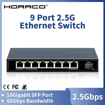 HORACO 8 Port 2.5 G Ethernet Anahtarı 2.5 GBASE-T Ağ Switcher 10 Gigabit Uplink Tak ve Çalıştır Hub İnternet Splitter Fansız