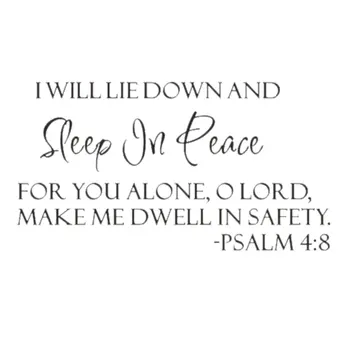 Huzur İçinde Uyu Mezmur 4: 8 İncil Ayet Yazı Duvar Çıkartması Dekor Alıntı ilham
