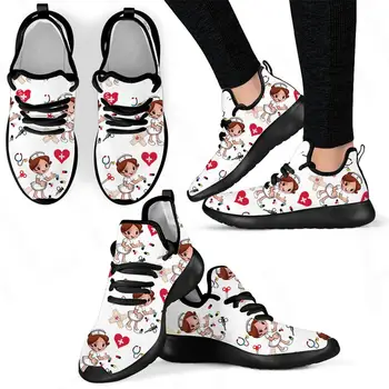 HYCOOL Moda Hafif Kadın spor ayakkabı Sevimli Aşk Hemşire Kızlar baskılı örgü Örgü Nefes Kadın Yürüyüş koşu ayakkabıları