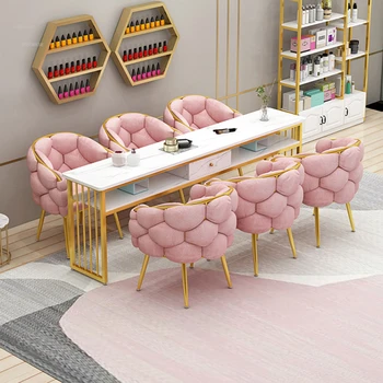 Iskandinav moda tırnak masası ve sandalye Seti Basit güzellik Salonu profesyonel manikür masası s ışık lüks Çift manikür masası U