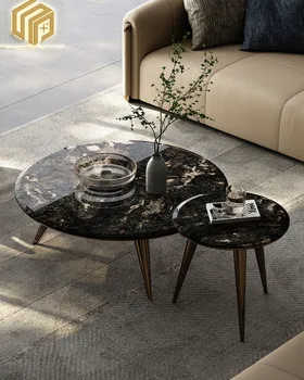 Iskandinav oturma odası modern basit, hafif ve lüks tarzı, yüksek dereceli mermer çay masası, yan masa kombinasyonu, yüksek dereceli rou
