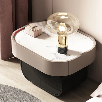 Italyan Tasarımcı Komodinler yatak odası mobilyası ışık lüks Ev yuvarlak katı ahşap komodinler Modern Basit depolama dolabı