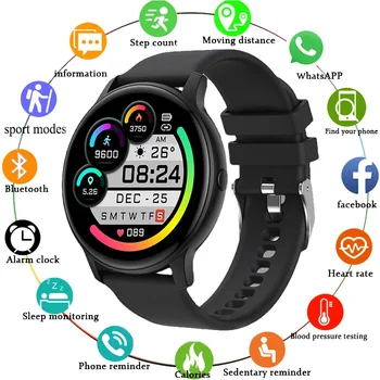 Izle Kadın Su Geçirmez Smartwatch Kadınlar Yuvarlak Tam Dokunmatik FitnessTracker Kan Basıncı Monitörü Android IOS Akıllı Saat